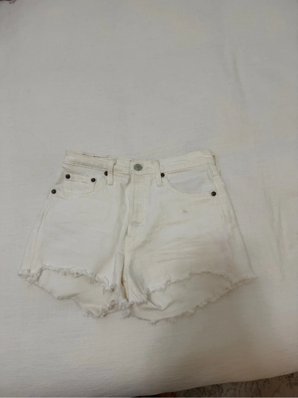 Levi's White Distressed Denim Cutoff Shorts
